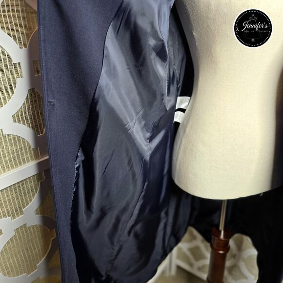 Jones NY Navy Blue Two Button 3/4 Raglan Cuffed Sleeve Long Jacket Size 14 - Picture 6 of 12